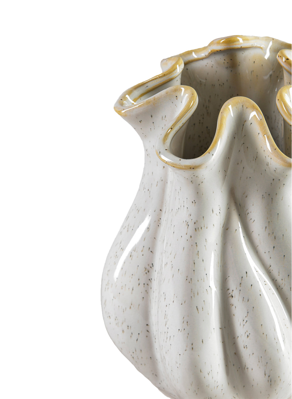 8.5" White Glazed Ceramic Vase – Organic Shaped Flower Holder, Elegant Decor