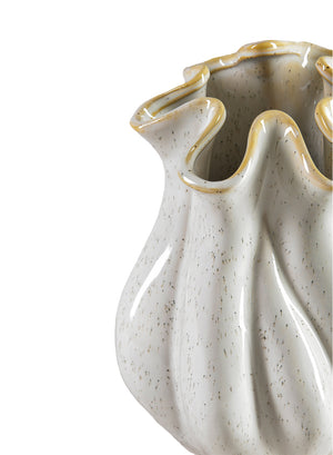 8.5" White Glazed Ceramic Vase – Organic Shaped Flower Holder, Elegant Decor