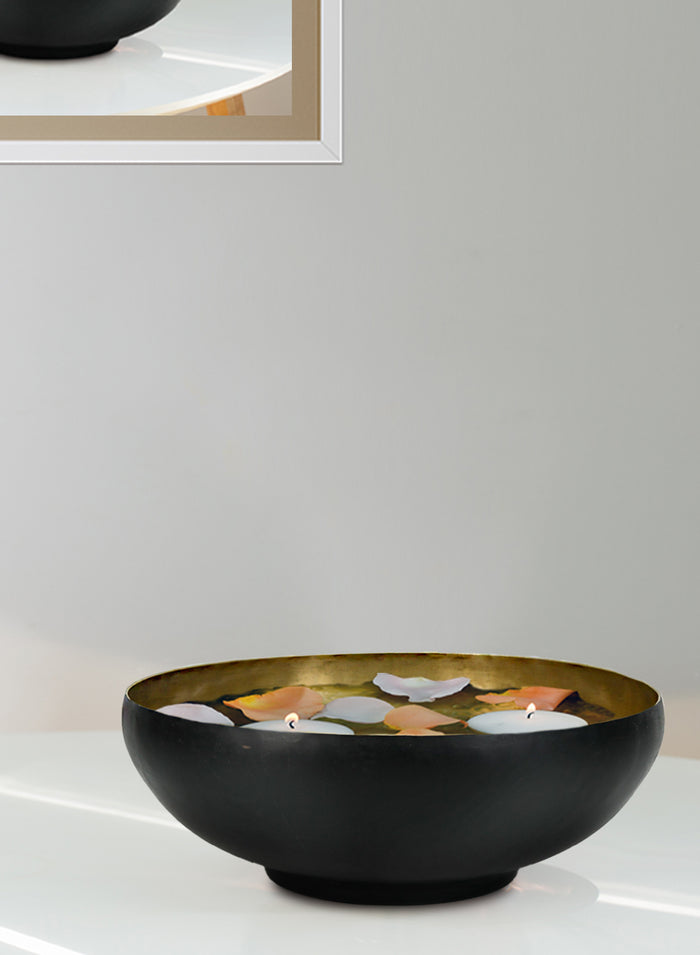 12" Dual-Tone Black & Gold Aluminum Bowl with Brass Look