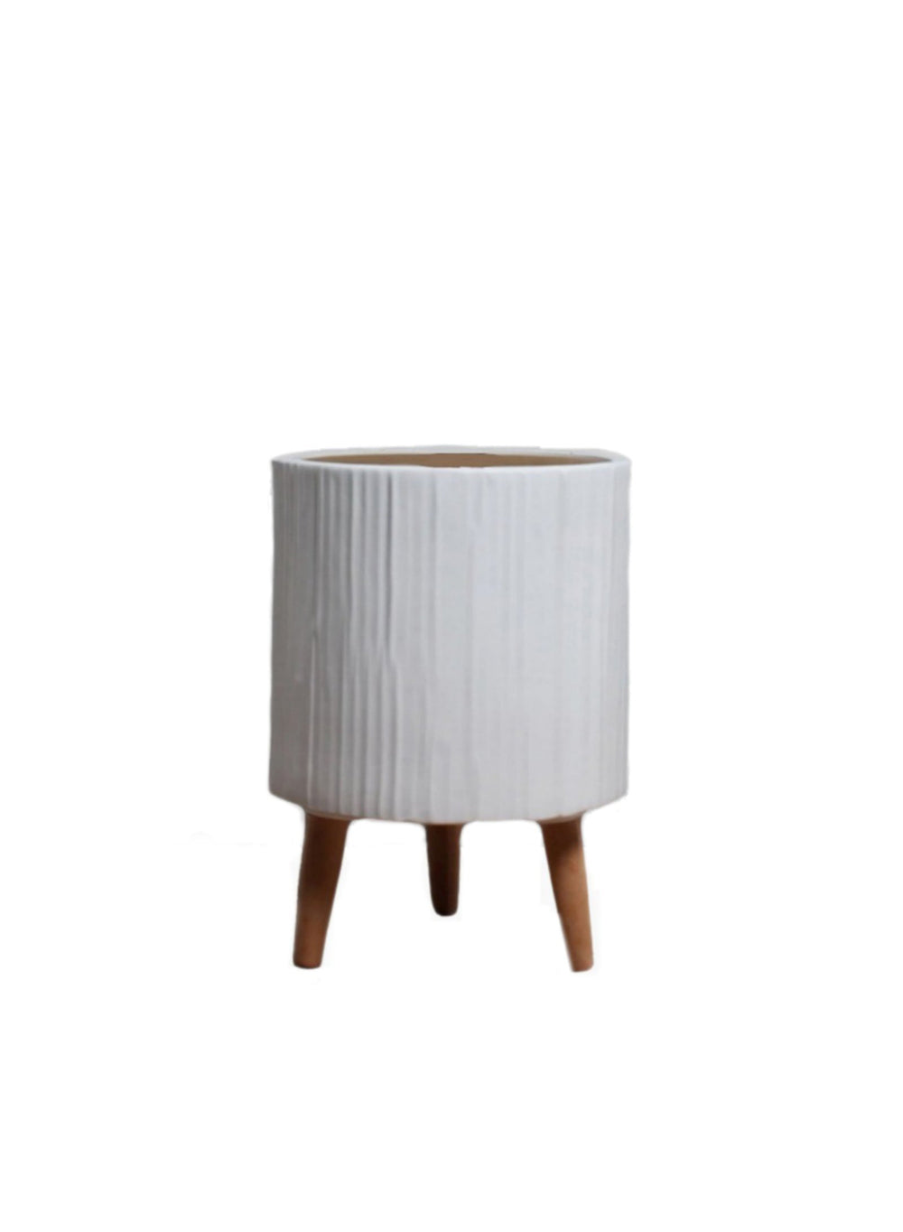 16.25" Ripple White Ceramic Pot with Wooden Legs