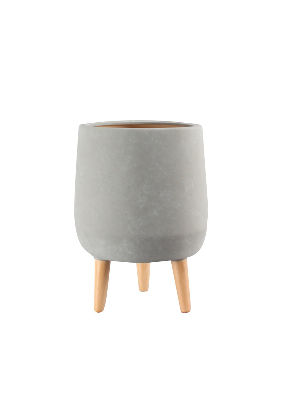 15.75" Grey Ceramic Pot with Wooden Legs