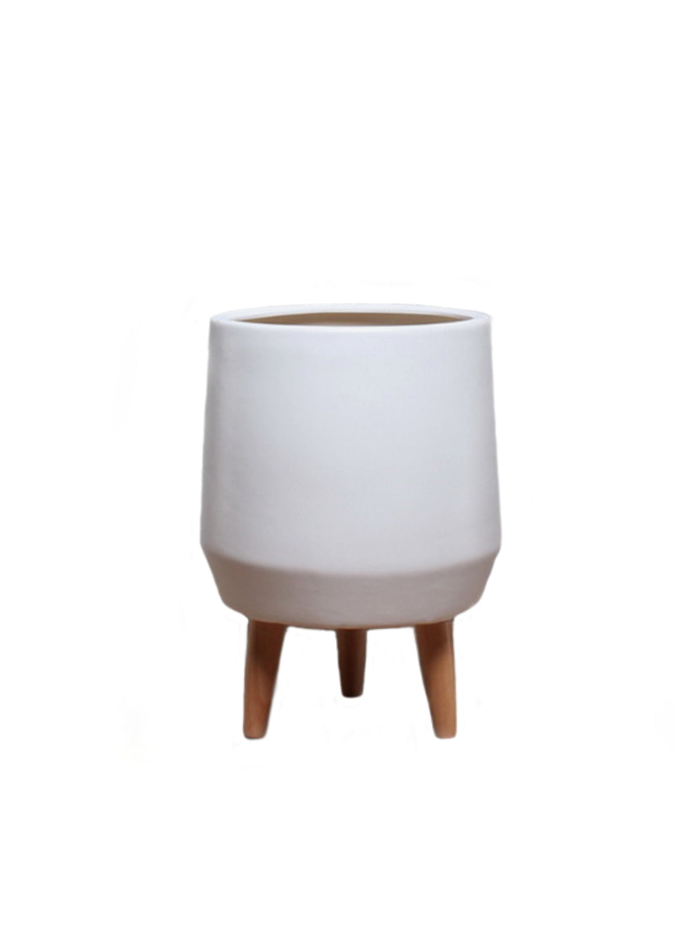 15.75" White Ceramic Pot with Wooden Legs