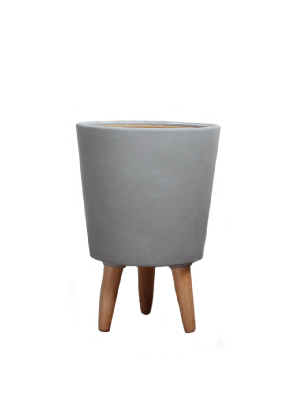 15" Matte Grey Ceramic Pot with Wooden Legs