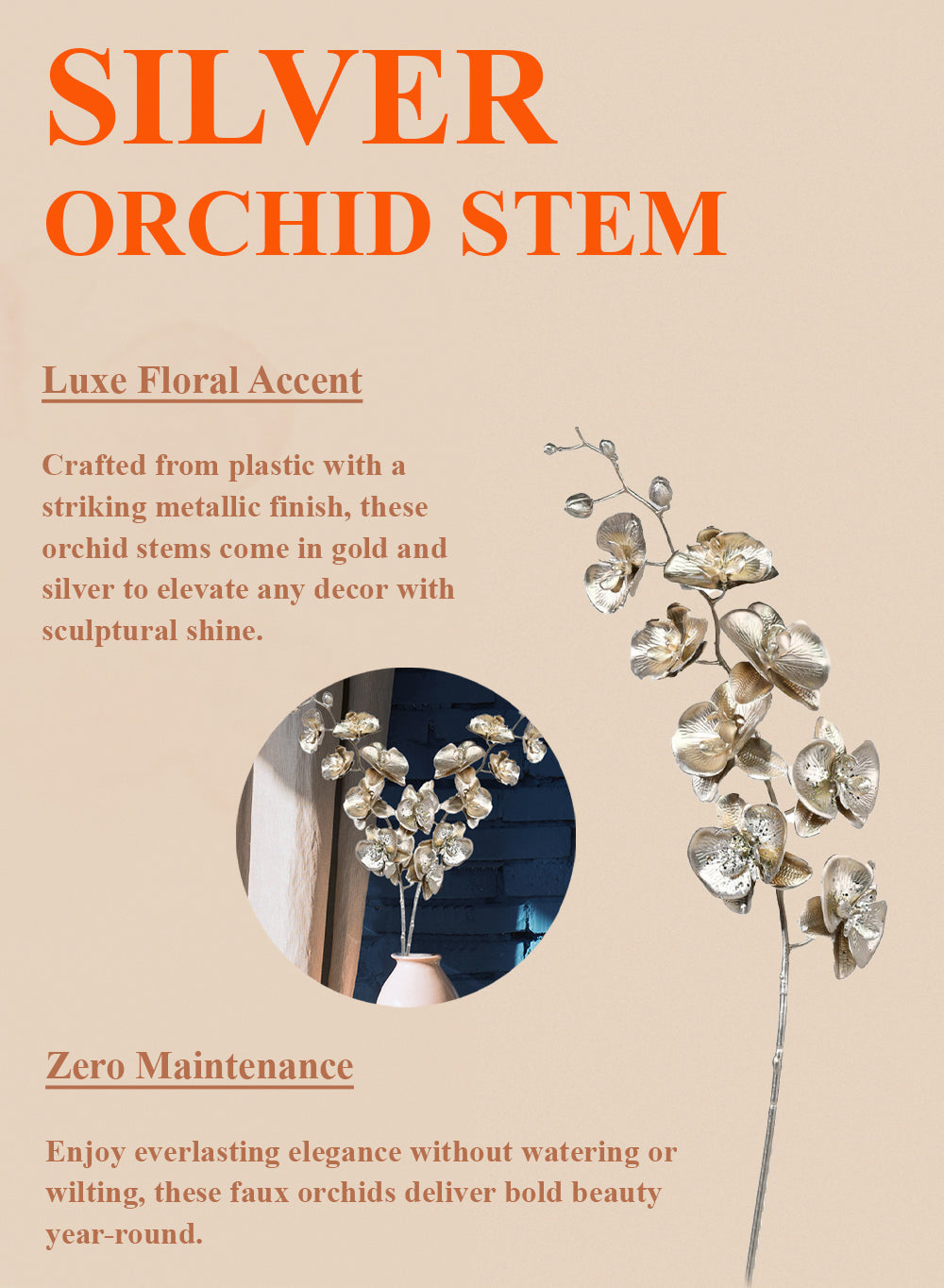 44" Orchid Luxe Stem, Pack of 6, in 2 Colors