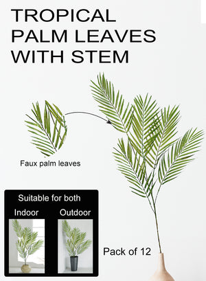 Serene Spaces Living 12 Pack of 22 Inch Stem Faux Artificial Tropical Palm Leaves with Stem