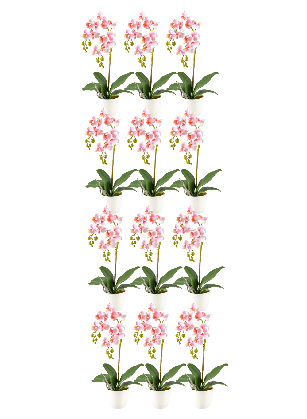 Potted Faux Pink Phalaenopsis Orchids, 3.8" Diameter & 15" Tall