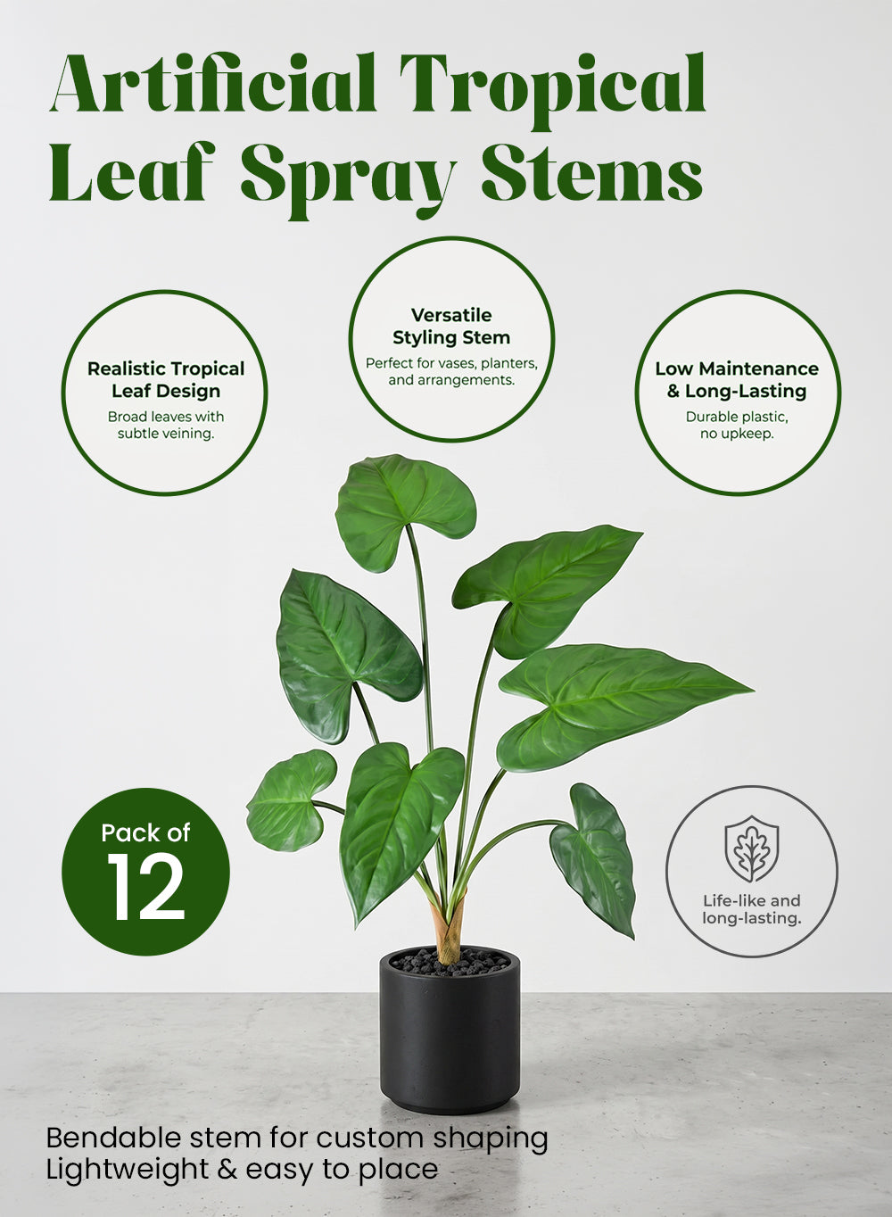 Artificial Tropical Leaf Spray Stems, 28.5" Tall, Pack of 12