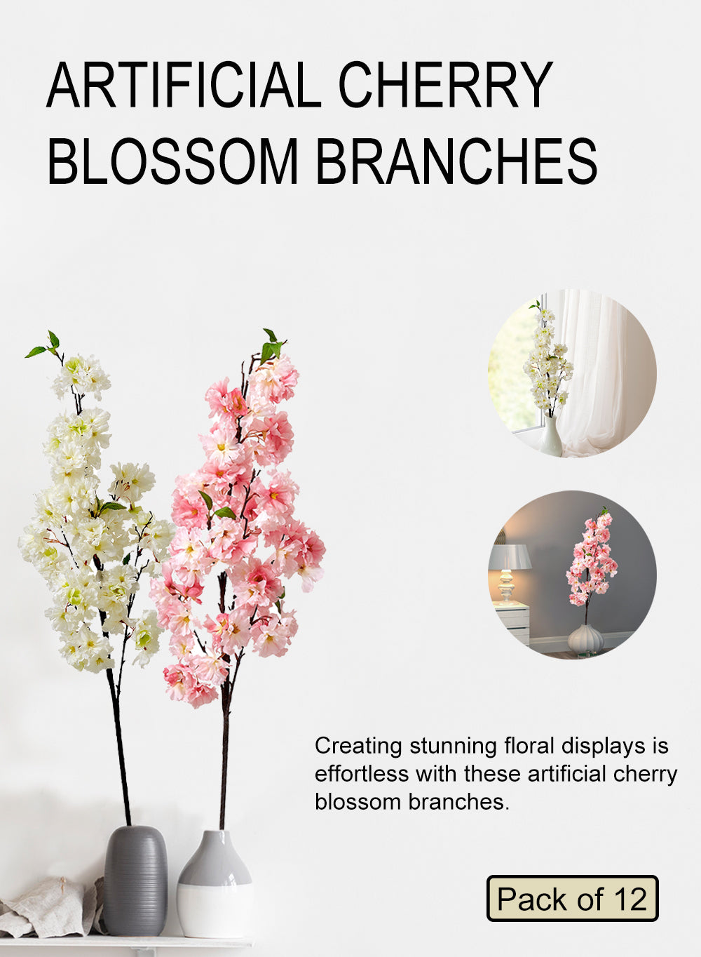 48" Artificial Blossom Branches, Available in 2 Colors, Pack of 12