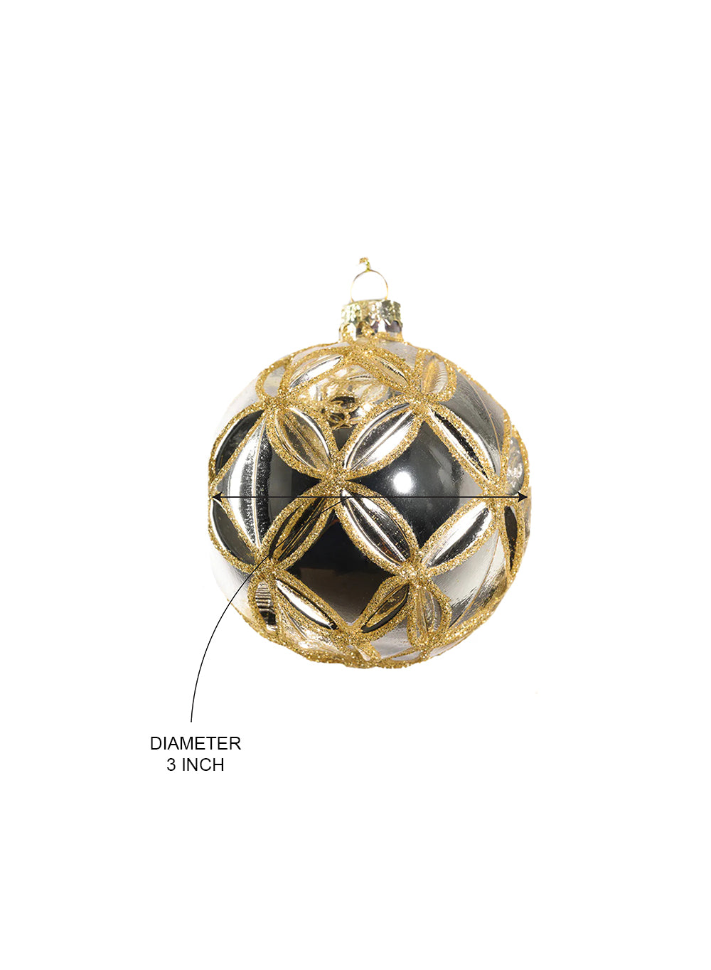 3" Gold Glitter Glass Ornaments, Pack of 6