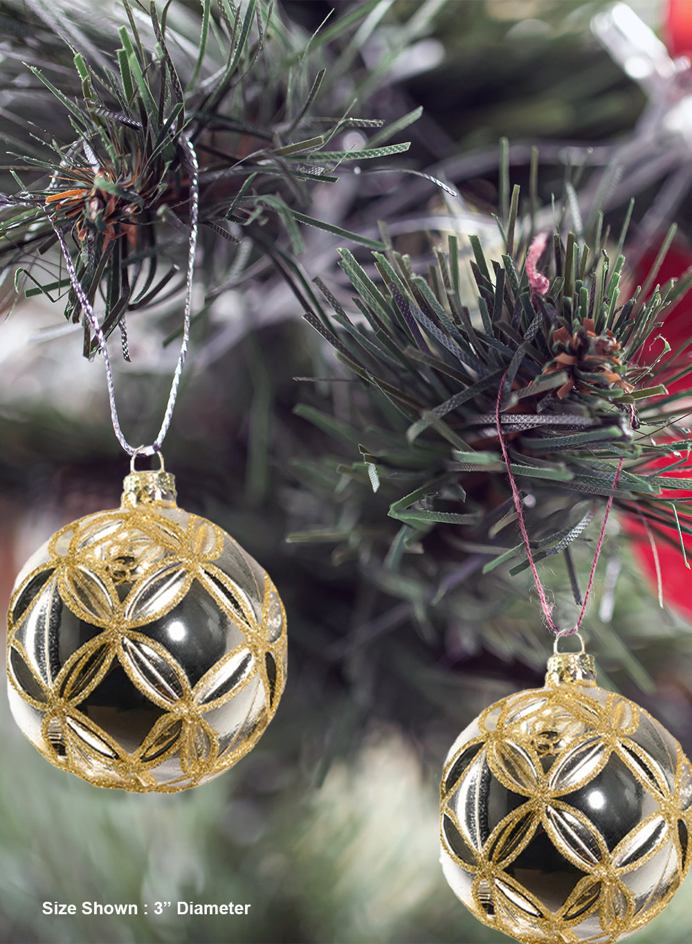 3" Gold Glitter Glass Ornaments, Pack of 6