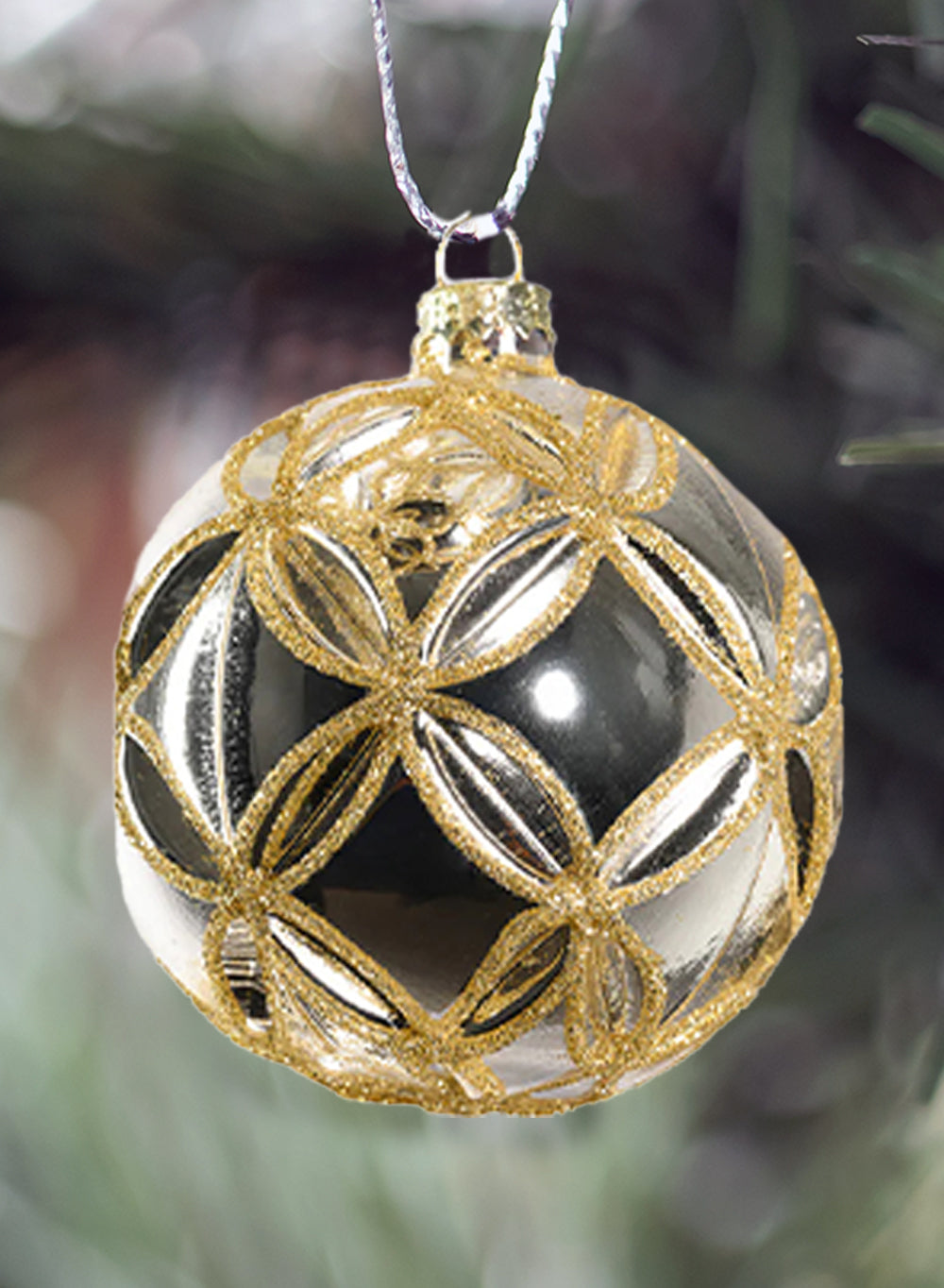 3" Gold Glitter Glass Ornaments, Pack of 6