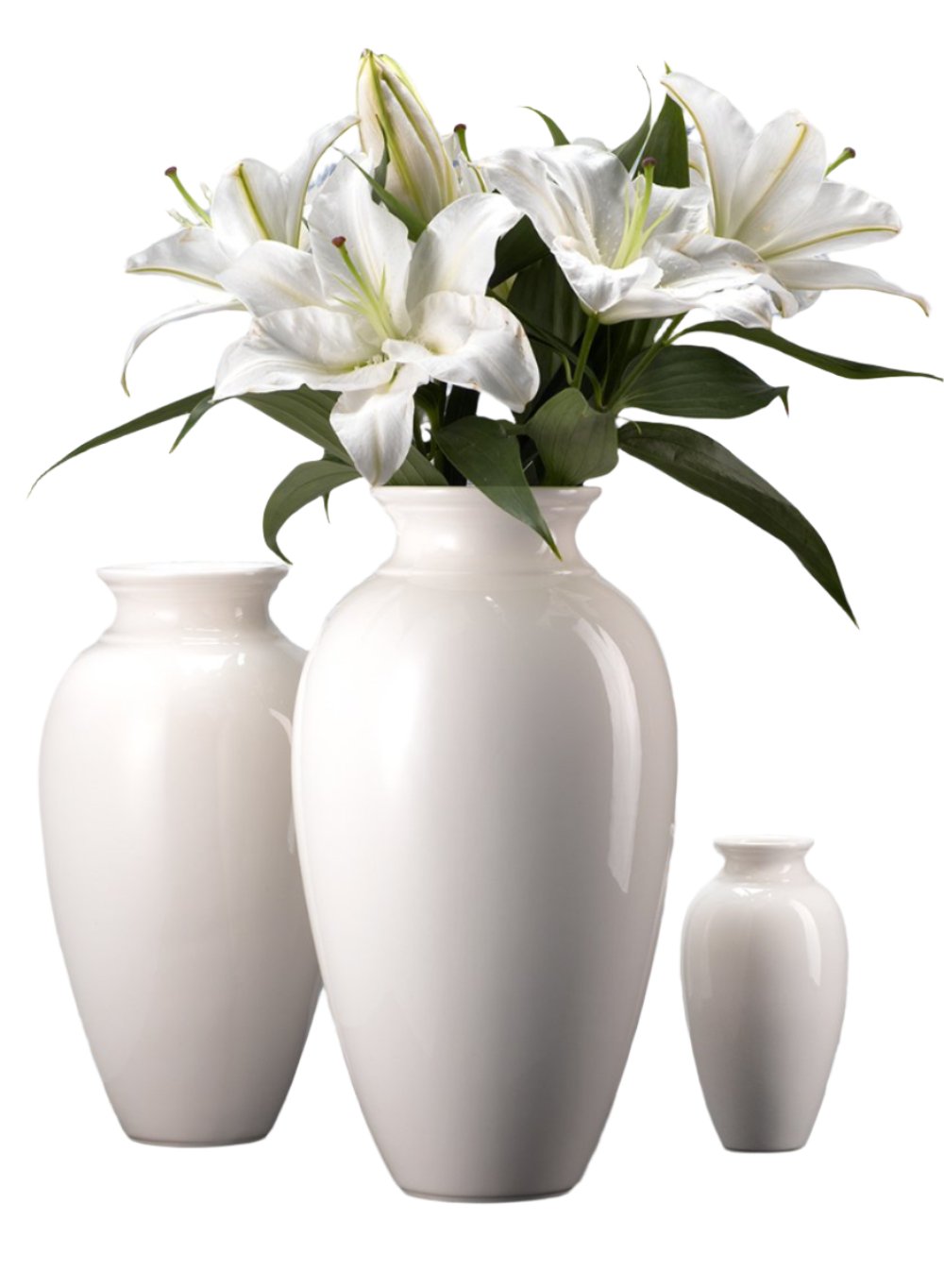 White Ceramic Urn Vase, In 3 Sizes