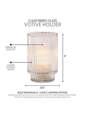 5" Ribbed Glass Votive Candle Holder, in 3 Colors