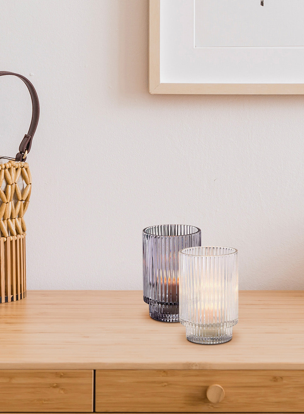 5" Ribbed Glass Votive Candle Holder, in 3 Colors