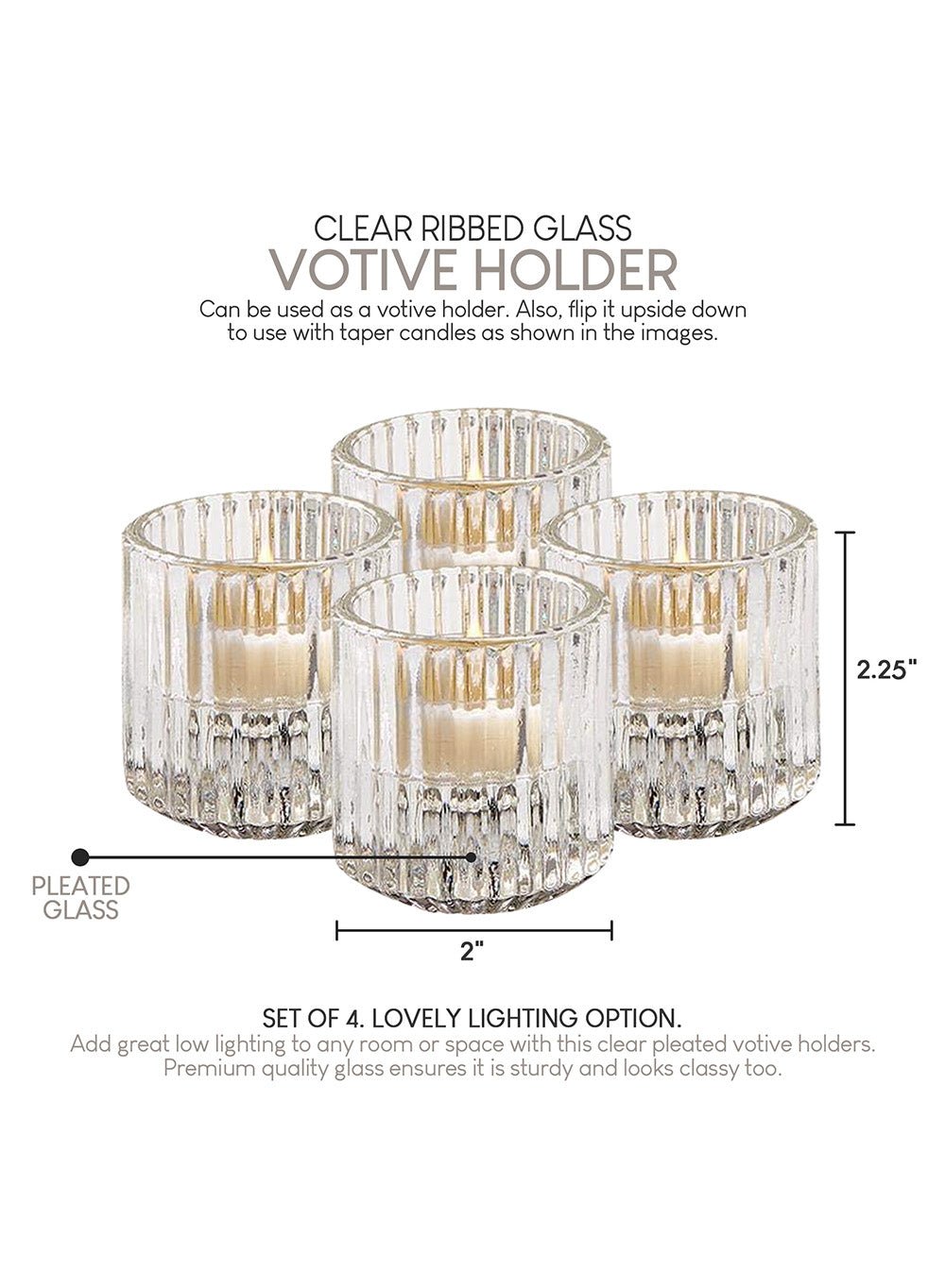 2.25" Ribbed Glass Tealight Holders, in 2 Colors