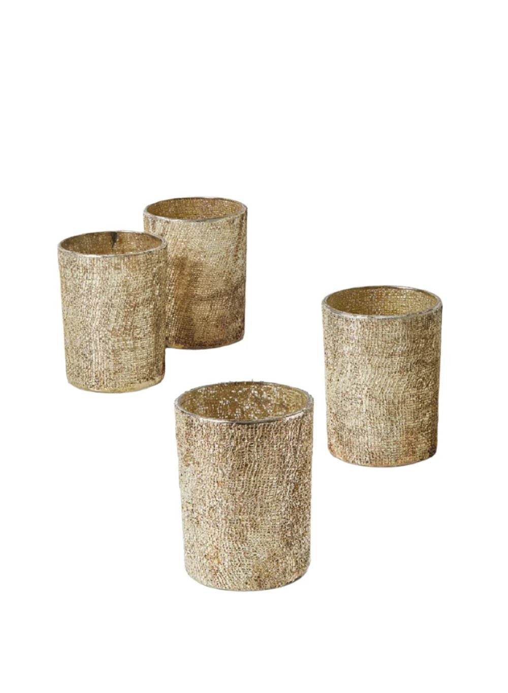 Serene Spaces Living Textured Pale Old Gold Glitter Votive Candle Holders, Ideal for Weddings Parties Fall Table Decorations, 2 Sizes Available