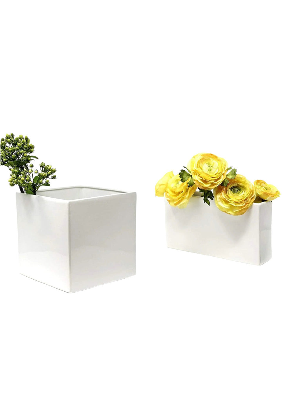 Serene Spaces Living Gloss White Ceramic Cube, Cylinder And Rectangle Vases