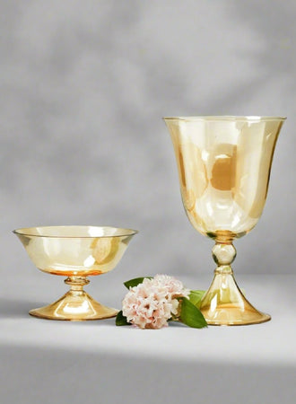 6" Amber Luster Glass Flower Compote