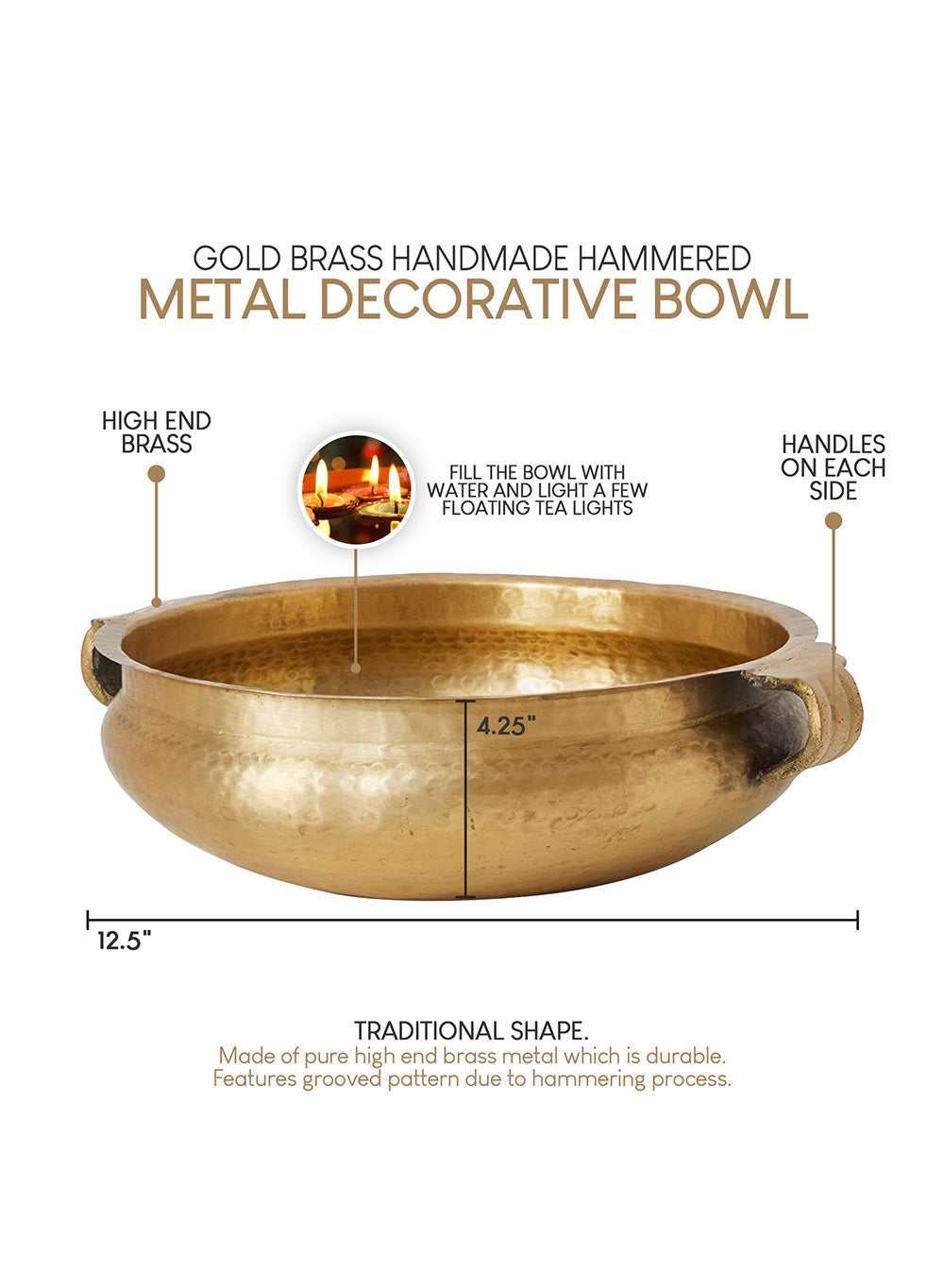 Hammered Urli Brass Bowl – 3 Size Options