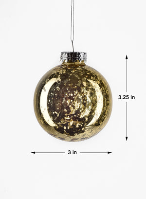 3" Gold Mercury Glass Finish Plastic Ball Ornament, Set of 12