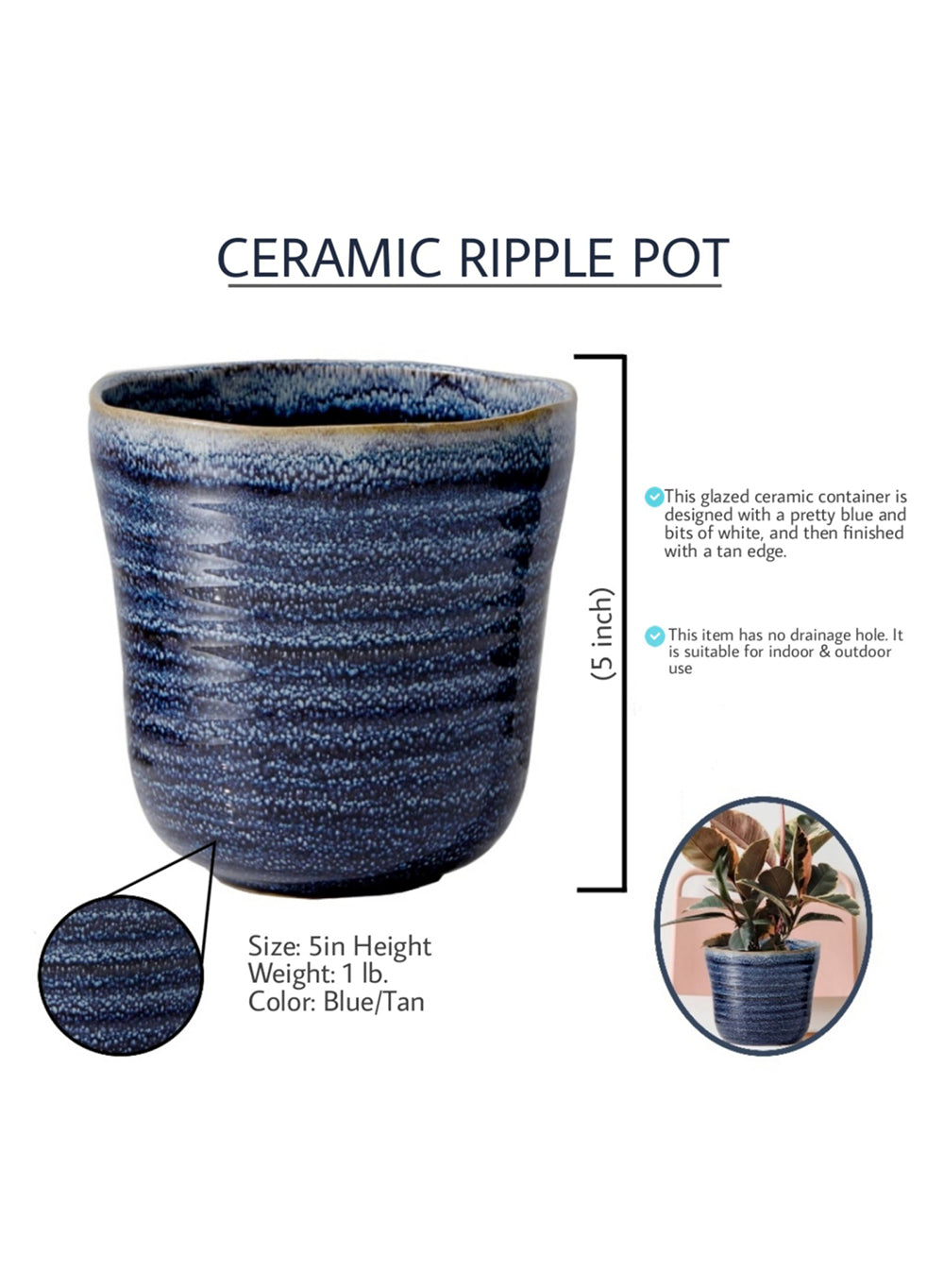 Ceramic Ripple Pot, in 2 Colors & Sizes