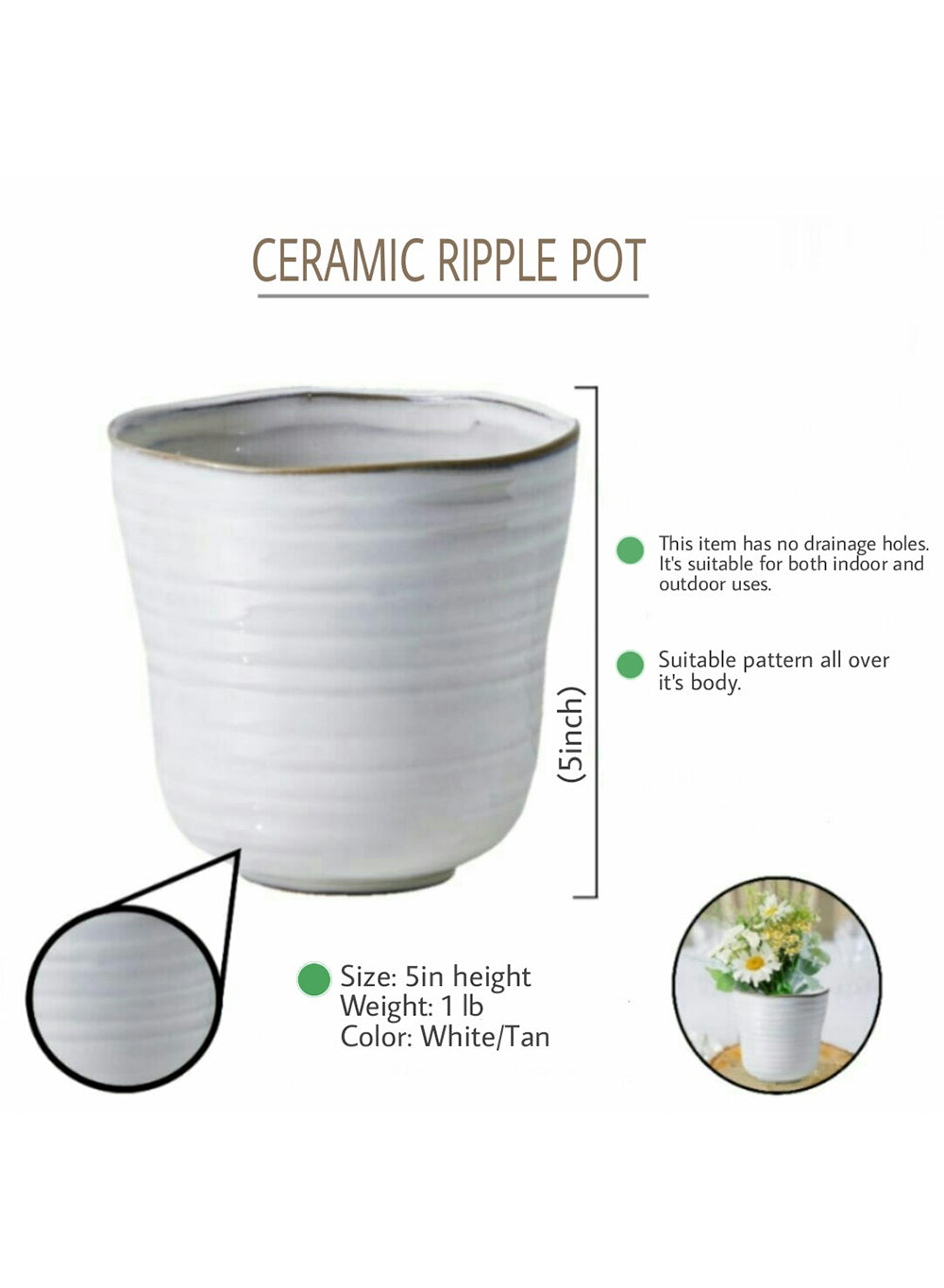 Ceramic Ripple Pot, in 2 Colors & Sizes