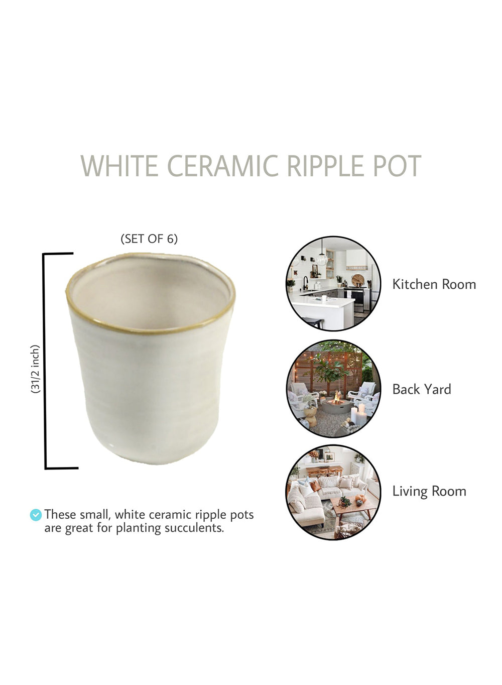 Ceramic Ripple Pot, in 3 Colors, Set of 6