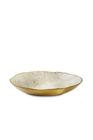 Serene Spaces Living Gold and Ivory Enamel Dish, Elegant Accent Piece, Measures 2" Tall and 11" Diameter
