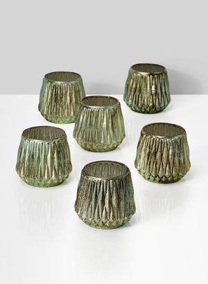 Serene Spaces Living Verdigris Glass Tea Light Holders, Vintage Style Diamond Design, Set of 6 or 48