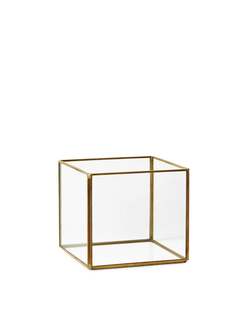 Gold Square Glass Lantern, 5" Cube