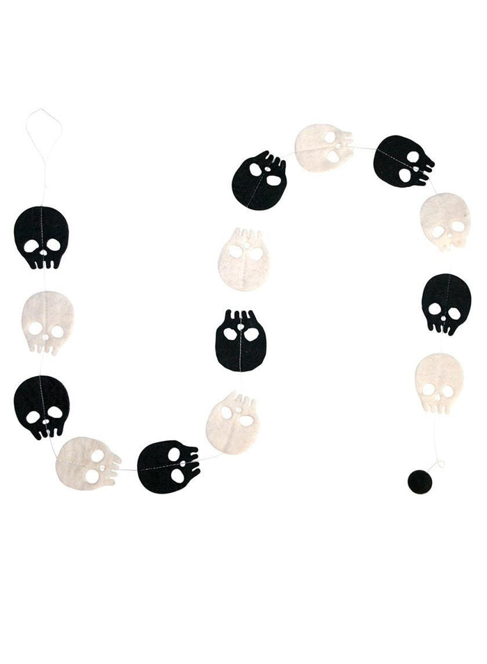 Serene Spaces Living 5 Feet Black and White Felt Skull Garland, Halloween Décor, Sold Individually and as a Set of 6