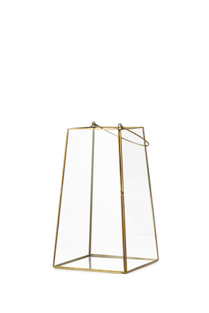 Gold Trapezoid Glass Lantern, 7" Square & 12" Tall