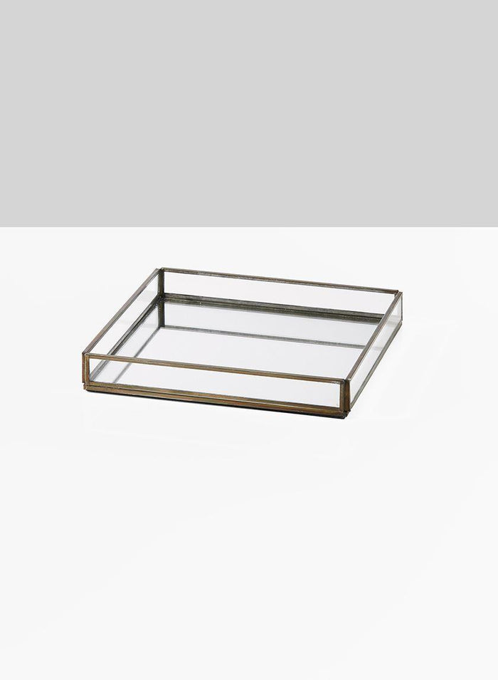 Serene Spaces Living Square Glass Tray with Antique Gold Frame, Measures 8.25” Length, 8.25” Width and 1.25” Tall