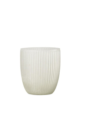 Serene Spaces Living White Ribbed Vase, Frost Glass Vase, Measures 6.75" Tall and 6" Diameter