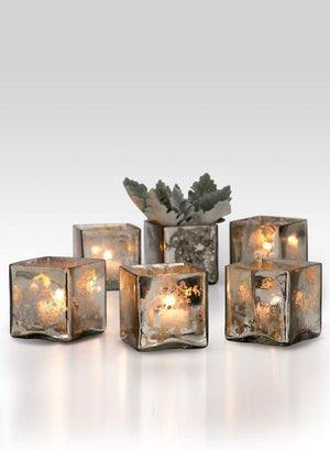 Serene Spaces Living 3" Silver Glass Cube, Handmade Mercury Glass Finish & Vintage Style, Set of 48