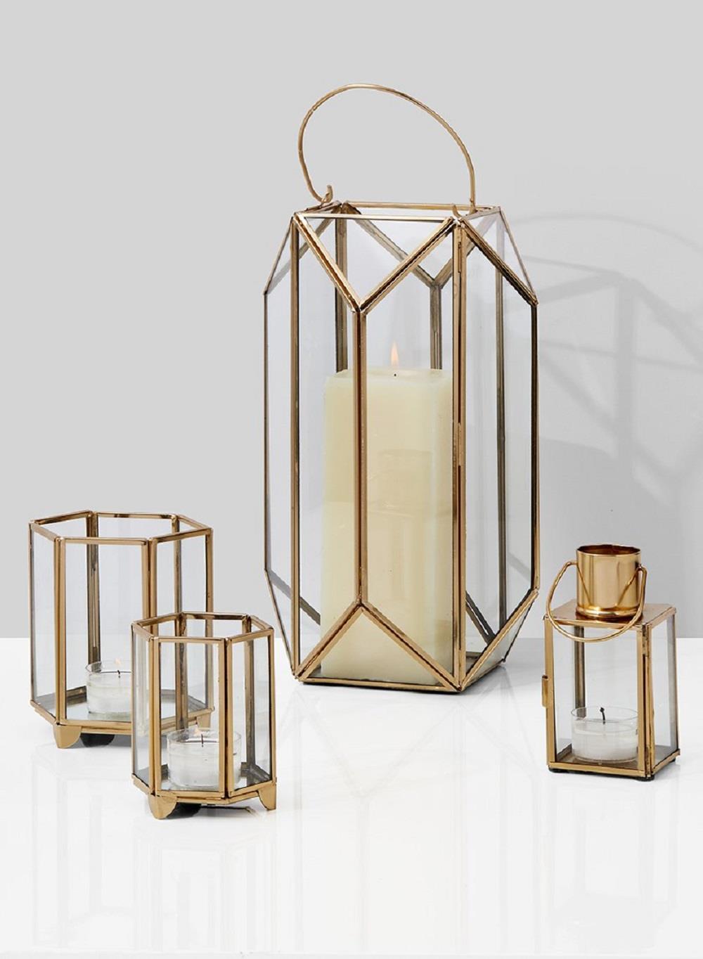 Serene Spaces Living Gold Square Lantern, Measures 5.25 inches Tall, Sold Individually