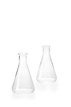 Serene Spaces Living Set of 2 Large Flask Bud Vases, Transparent Glass Vases, Each Measures 7" Tall and 4" Diameter