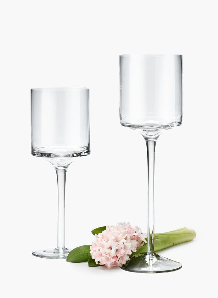 Serene Spaces Living Elegant Footed Clear Candle Holders, Ideal for Weddings or Parties, Set of 2