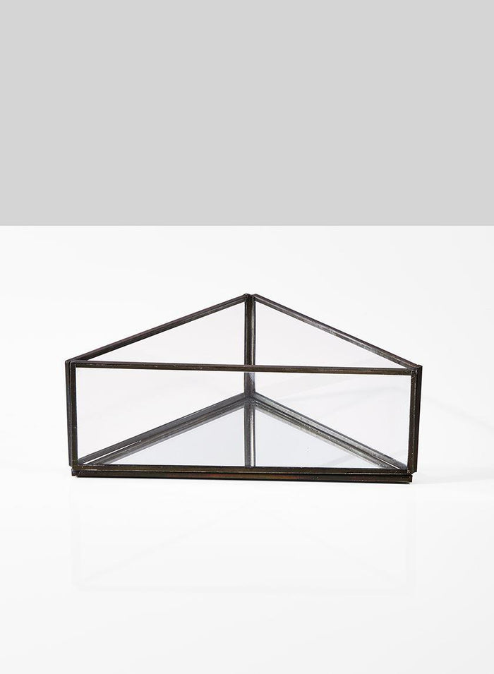 Triangular Glass Tray with Burnt Antique Gold Frame