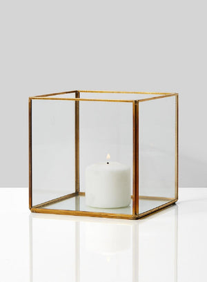 Gold Square Glass Lantern, 5" Cube