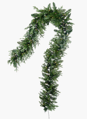 Serene Spaces Living Decorative 9ft Pine Garland With 200 LED Lights, Ornament for Holiday Décor