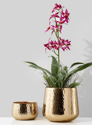 Shiny Hammered Gold Pot Vase, In 2 Sizes