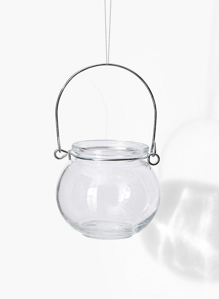 Serene Spaces Living Hanging Clear Glass Tealight Holder, Set of 6, Vintage Look, Each Measures 3” Tall and 3” Diameter