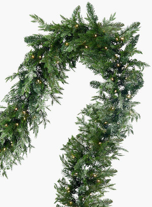 Serene Spaces Living Decorative 9ft Pine Garland With 200 LED Lights, Ornament for Holiday Décor