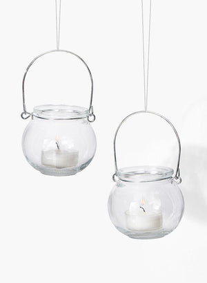 Serene Spaces Living Hanging Clear Glass Tealight Holder, Set of 6, Vintage Look, Each Measures 3” Tall and 3” Diameter