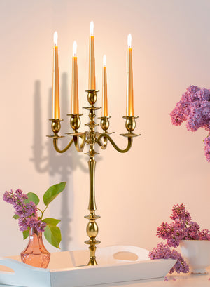 Serene Spaces Living Classic Gold Candelabra, Wedding or Party Centerpiece, Measures 25.75” Tall, 7” Wide and 11.5” in Diameter