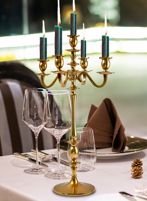 Serene Spaces Living Classic Gold Candelabra, Wedding or Party Centerpiece, Measures 25.75” Tall, 7” Wide and 11.5” in Diameter