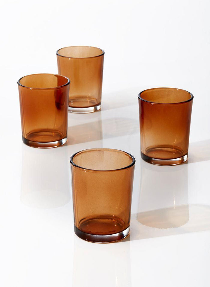 Serene Spaces Living Amber Glass Votive Candle Holders, Ideal for Restaurant Tables, Aromatherapy, Set of 4