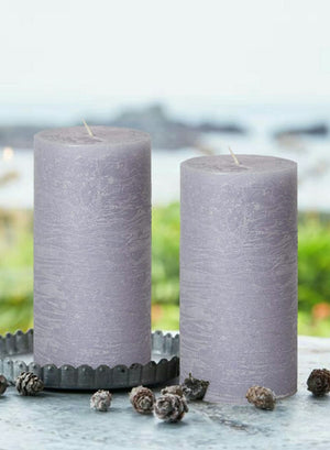 Serene Spaces Living Set of 4 Rustic Cement Gray Pillar Candles for Wedding, Birthday, Holiday & Home Decoration, 3" Diameter x 6" Tall