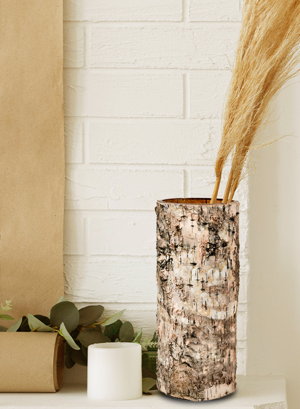 Birch Bark Glass Vase, in 5 Sizes